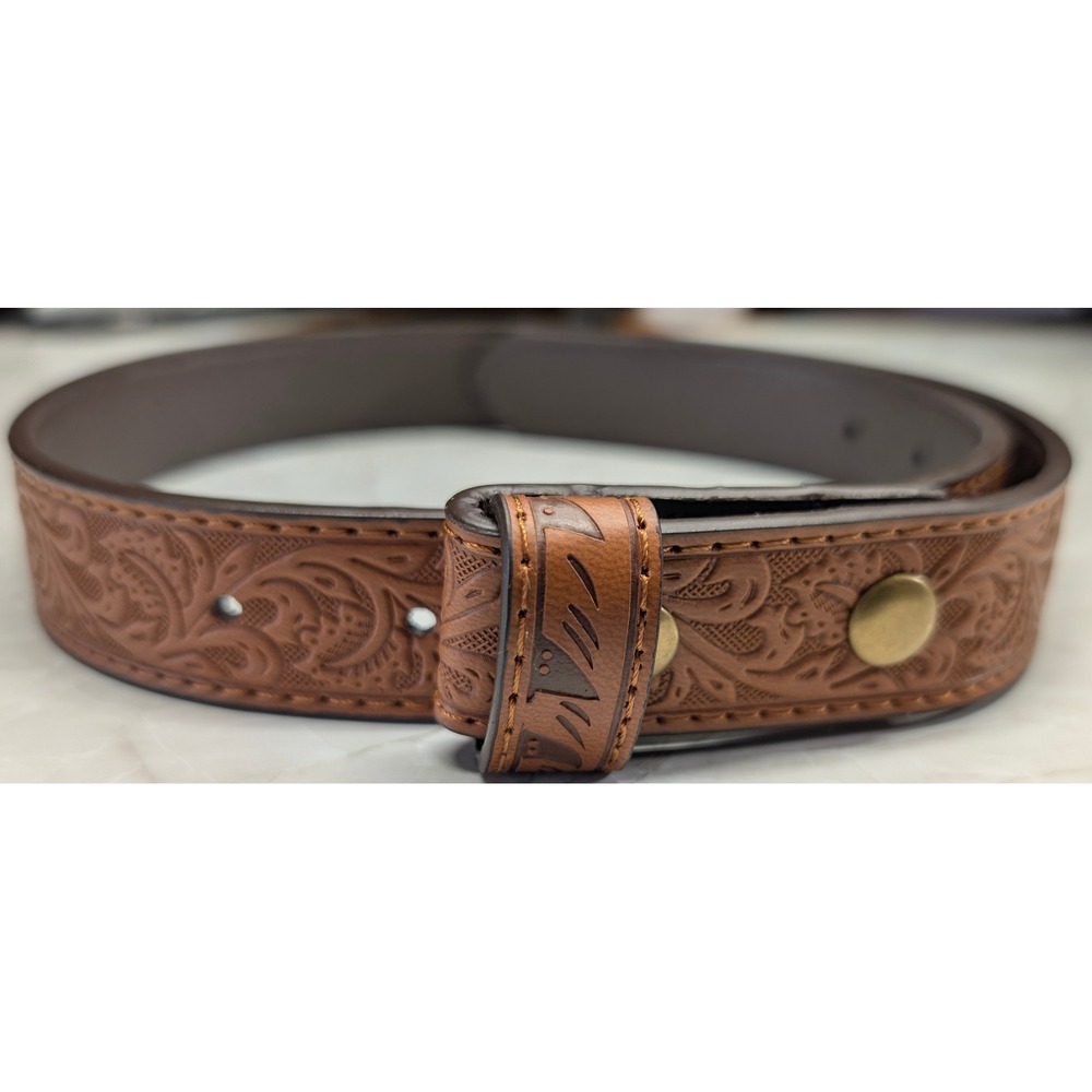New Faux Leather Belt 32" Brown Western Stamped Design Cowboy CountryCowgirl